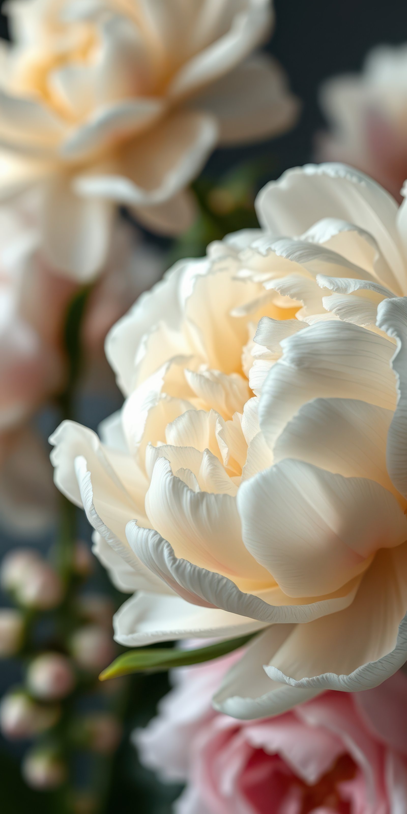 Beautiful white peony blooming gracefully in soft natural light during springtime